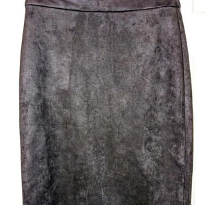 Joan Vass New York Faux Leather  Velvet Dove Gray Pencil Skirt Small Soft‎